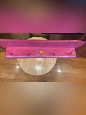 Hot Pink -“Barbie theme”Heart Accent Wall Hook Rack-Rhinestone accents